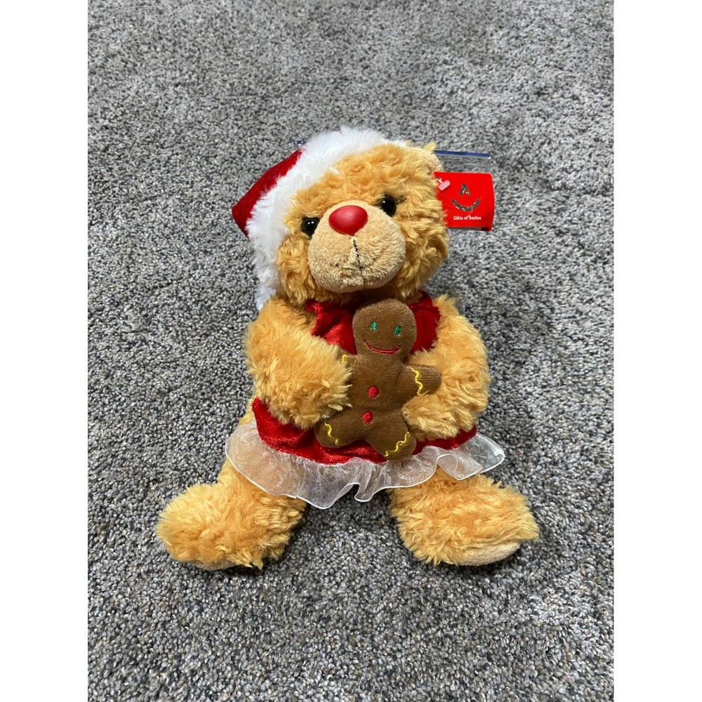Aurora Christmas Teddy Bear Plush Red Santa Hat Gingerbread Man NWT